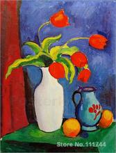 Arte moderna abstrata Tulpen Rote em weiber Vaso por August Macke reprodução pinturas de Alta qualidade pintados à Mão 2024 - compre barato