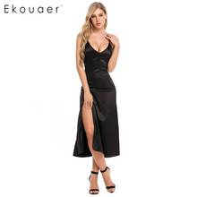 Ekouaer женское платье, элегантное, сексуальное, на тонких бретелях, с v-образным вырезом, одноцветное, с разрезом, вечерние, макси, для ночного клуба, длинные платья для женщин, Vestidos 2024 - купить недорого