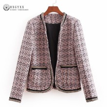 Mix Colored Women's Tweed Jacket Autumn Short Coat Slim Long Sleeve V-neck 2020 Weave Outwear Chain Side Cardigan Tops Okd470 2024 - buy cheap