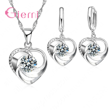 Conjunto de joyería de plata de ley 925 para mujer, regalo romántico para novia, collar de corazón de cristal, pendientes de gota, boda 2024 - compra barato