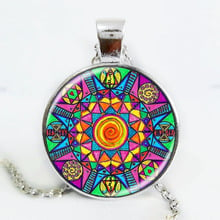 Colar de caleidoscópio artesanal, pingente boho, mandala, vintage, azul, rosa, roxo, verde 2024 - compre barato