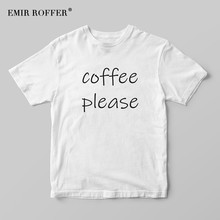 EMIR ROFFER Café Por Favor Engraçado Camiseta Mulheres Preto T-shirt Feminina Harajuku Moda Bonito Algodão Verão Camiseta Básica Tee 2024 - compre barato