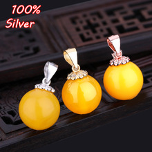 8MM-16MM 925 Sterling Silver color Plated Pendant Buckle Inlaid Beeswax Amber Ball Silver Card Button Necklace Buckle 2024 - buy cheap