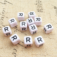 Mini Order 100PCS 10*10MM Cube Acrylic Alphabet R Beads Solid White Color Square Plastic Initial Name Bracelet Jewelry Beads 2024 - buy cheap