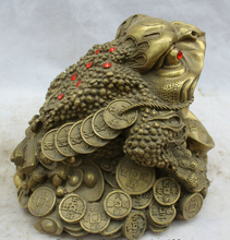 xd 001818  9" Chinese Feng Shui Brass Wealth Golden Toad Spittor Yuan Bao Statue Sculpture 2024 - buy cheap
