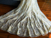 145cm*3M Gorgeous Gold&White Corded Eyelash Lace Fabric Wedding Dress French Chantilly Eyelash Lace Fabric 2024 - buy cheap