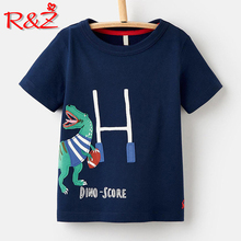 Детская футболка R & Z, лето 2019, хлопковая Футболка для мальчиков в европейском и американском стиле с круглым вырезом и коротким рукавом с мультипликационным принтом динозавра 2024 - купить недорого