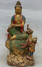 song voge gem S2115 14" Chinese Bronze Gild Painting Seat Kwan-yin Guan Yin Goddess Girl Free Statue 2024 - buy cheap