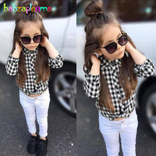 Spring Autumn Kids Wear Toddler Girls Clothes Fashion Plaid Long Sleeve Baby T-shirt+White Pants Children Clothing Sets BC1479-1 2024 - buy cheap