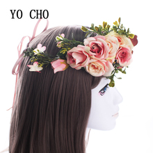 YO CHO, бесплатная доставка, искусственные розы, венок, цветы, искусственная гирлянда, цветы, повязка на голову, украшения для женщин, Свадебный декор для невесты 2024 - купить недорого