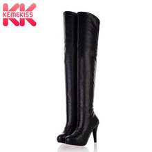 KemeKiss Plus Size 31-46 Women High Heels Boots Zipper Platform Shoes Women Warm Winter Fur Over The Knee Boots Fashion Shoes 2024 - buy cheap