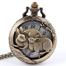 Hot Chinese Zodiac 12 Bronze Rabbits Playing Hollow Quartz Pocket Watch Necklace Pendant Carving Back Womens Men GIfts P252 2024 - buy cheap