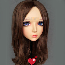 (Yan-02)Female Sweet Girl Resin Half Head Kigurumi Mask With BJD Eyes Cosplay Japanese Anime Role Lolita Mask Crossdress Doll 2024 - buy cheap