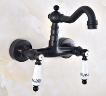 Cozinha Wet Bar Banheiro Navio Torneira Da Pia Preto Friccionado Óleo de Bronze Fixado Na Parede Bica Giratória Torneira Misturadora de Cerâmica Dupla Alavanca mnf828 2024 - compre barato