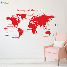 Mapa do mundo adesivo de parede com um mapa do mundo decoração de casa para sala de estar auto-adesivo vermelho fresco design murais yt682 2024 - compre barato