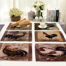 Vintage cock placemat Cotton and linen coaster Table decoration mat Kitchen Posavasos Manteles individuales Onderzetters H361 2024 - buy cheap