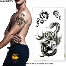 Nu-TATY Черный Череп Змея временная татуировка боди-арт вспышка тату стикер s 17*10 см водонепроницаемый поддельный тату автомобильный Стайлинг стикер на стену 2024 - купить недорого