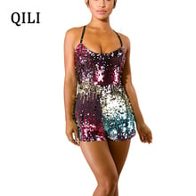 QILI Women Sexy Strap Sequin Jumpsuit Rompers Backless Sleeveless Colorful Sequined Playsuits Womens Short Rompers Overalls 2024 - buy cheap