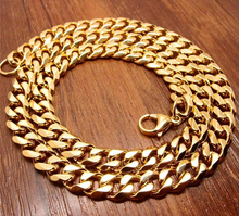 Corrente bracelete para homens, de aço inoxidável, brilhante, 7 "-40", 316l, 15mm de ouro, lancil cubano, colar de meninos ou pulseira, jóias de hop 2024 - compre barato