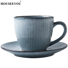 HOUSEEYOU Janpanese Celadon Coffee Cup Saucer Set Teacups Creative Ceramic Afternoon Tea Cup Advanced Porcelain Valentine 2024 - buy cheap