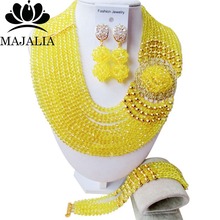 Clássico Nigéria Casamento beads africanos set jóias amarelo Cristal colar pulseira conjuntos De Jóias de Noiva Frete grátis KL-1043 2024 - compre barato