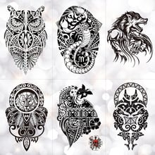 Водостойкая Временная тату-наклейка с изображением Черного Волка, Льва, совы, мощной маорией, вспышка, боди-арт, поддельные татуировки для мужчин 2024 - купить недорого