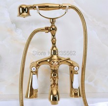 Golden Brass Clawfoot Bathtub Faucet Deck Mount Bathroom Handheld Shower  lna133 2024 - buy cheap