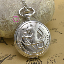 Fullmetal Alchemist Pocket Watch necklace women Cosplay Edward Elric with Chain Anime Boys Gift New Silver Tone lady fob watches 2024 - buy cheap