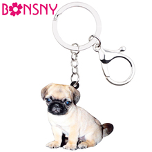 Bonsny acrílico pug cão chaveiros anéis dos desenhos animados moda animal jóias para meninas presente saco do carro encantos pingente quente 2024 - compre barato