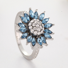 2019 nova moda de luxo azul girassol zircão anel requintado anéis para mulheres jóias casamento presentes dos namorados acessórios festa 2024 - compre barato