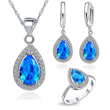 Classic Wedding Bridal Jewelry Gifts Shiny Water Drop Crystal Necklace/Pendant/Earrings/Ring Set for Women Best Love Gifts 2024 - buy cheap
