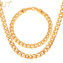 Conjunto de joyería de marca U7 para hombre, juego de collar de pulsera de 7MM, Color dorado, venta al por mayor, S401 2024 - compra barato