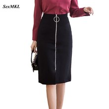 SEXMKL-Falda de tubo negra de talla grande para mujer, moda coreana, Sexy, con cremallera, Faldas de cintura alta de invierno, falda elástica para oficina, 2020 2024 - compra barato