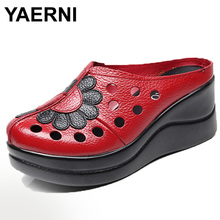 YAERNI Women 2019 Genuine Leather Slippers Summer Platform shoes For Women Fashion Outdoor Sandals Male Plus Size 41 2024 - buy cheap