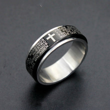 Anillo de acero inoxidable negro para hombre y mujer, sortija con cruz de Jesús, Estilo Vintage, giratorio, envío directo 2024 - compra barato