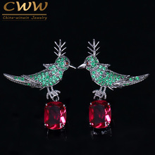 CWWZircons 2020 New Fashion Micro Pave Red Green Drop Cubic Zircon Crystal Lucky Bird Drop Earrings Jewelry for Ladies CZ141 2024 - buy cheap