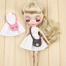 Roupas para boneca blyth vestido branco com bolsa de pelúcia fofo vestir para gelo dbs 1/6 bjd 2024 - compre barato