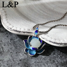 L&P Elegant Natural Gemstones Pendant Charms For Women,Featured Design Jade Thai Ethnic tyle Cloisonne Silver Necklaces Retro 2024 - buy cheap