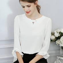 Office Ladies White Blouses Women's Elegant Tops Shirt Sweet Flare Sleeves Shirts Loose Blouses 2024 - buy cheap