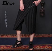 2021 Men Summer Casual Harem Pants Culottes Tide Hairstylist Nightclub Personality Stripe Ankle Length Pants Singer Costumes 2024 - buy cheap