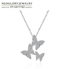 Neoglory S925 Sterling Silver & Zircon Long Necklace Collar Charm Butterfly Romantic Statement Bijoux Elegant Lady Gift 2024 - buy cheap