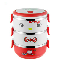 2018 new 3 Layers Stainless Steel Japanese Cartoon Lunch Food Container Bento Box Insulation Storage Kawaii children 2024 - buy cheap