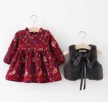 Conjunto de roupas de inverno para bebês meninas, vestidos quentes de lã com flores + colete de lã, 2 peças, roupas de menina de 0-3 anos 2024 - compre barato