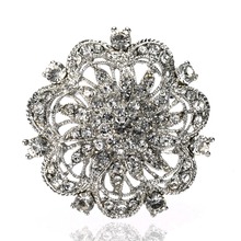 Vintage Style Rhodium Silver Clear Rhinestone Diamante Flower Bouquet Wedding Cake Brooch Pin 2024 - buy cheap