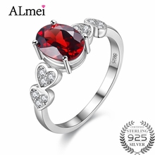 Almei 1ct Retro Red Garnet Love Heart Engagement Rings 925 Sterling Silver Costume Jewelry for Women with Gift Box 40% FJ024 2024 - buy cheap