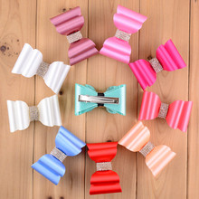 16pcs/lot shiny hairpin 16 colors women girls fashion Hair accessories Solid 3D bowknot with clip Super Hard PVC Satin Bows 2024 - buy cheap