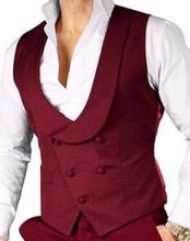 Chaleco Ajustado de negocios para hombre, ropa Formal hecha a mano, con doble botonadura, color rojo, hecho a medida 2024 - compra barato