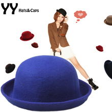 2015 Vintage Fashion Wool Fedora Hat For Women Cute Bowler Hats Colorful Trilby Cap for Men Felt Hat chapeu de feltro YY0769 2024 - buy cheap