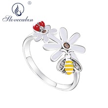 Slovecabin Genuine 100% 925 Sterling Silver 2018 Mother's Day Bee and Ladybug in Flower Garden Finger Rings Women Spring Ring 2024 - buy cheap