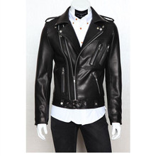 Mens Leather Jacket  2019 Autumn Winter New Style  Men's Motorcycle Leather Garment Multi-zipper Lapel Brief Design 2024 - buy cheap